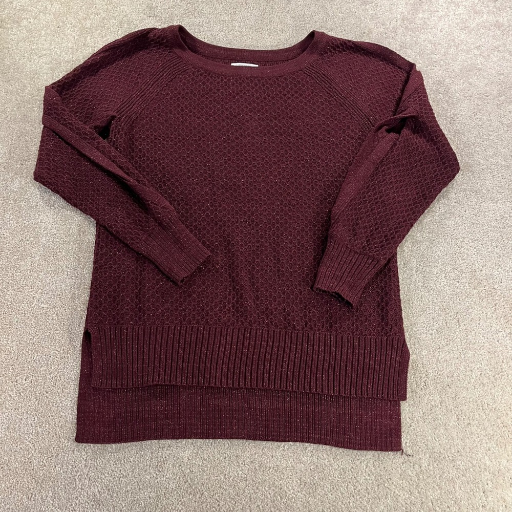 Maurices Cold Shoulder Sweater Womens Large Burgundy‎ Shimmer Waffle Knit